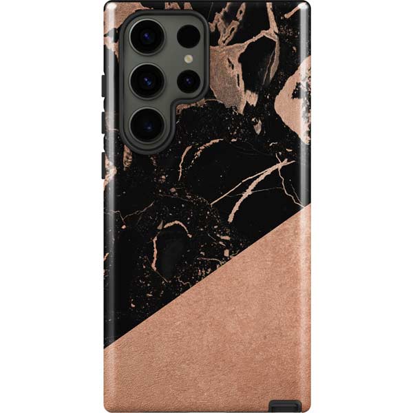 Black and Rose Gold Marble Split Galaxy S23 Ultra Pro Case
