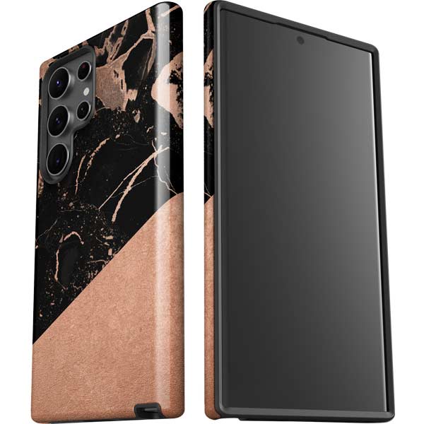 Black and Rose Gold Marble Split Galaxy S23 Ultra Pro Case