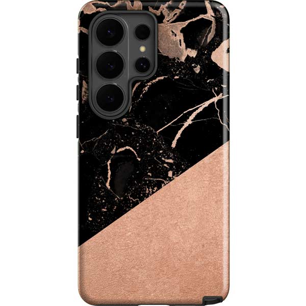 Black and Rose Gold Marble Split Galaxy S26 Ultra Impact Case