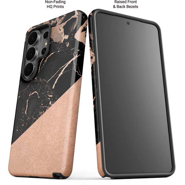 Black and Rose Gold Marble Split Galaxy S26 Ultra Impact Case