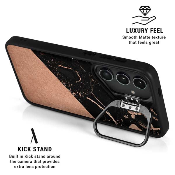Black and Rose Gold Marble Split Galaxy S26 Ultra Kickstand Case