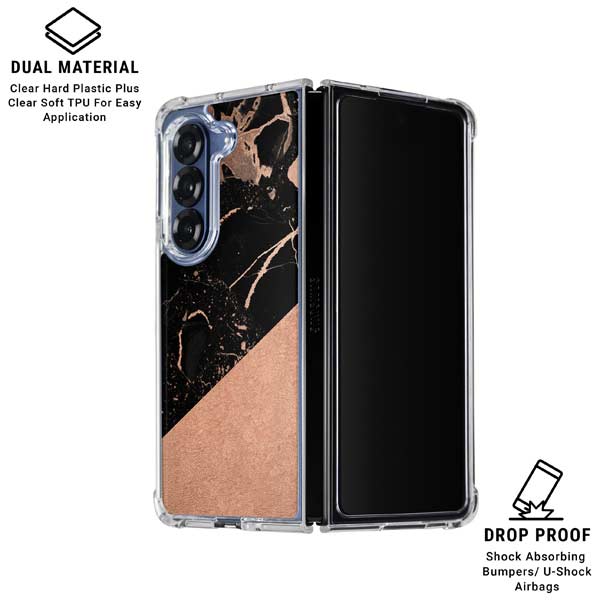 Black and Rose Gold Marble Split Galaxy Z Fold7 Clear Case