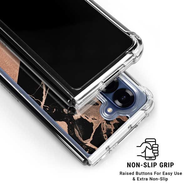Black and Rose Gold Marble Split Galaxy Z Fold7 Clear Case