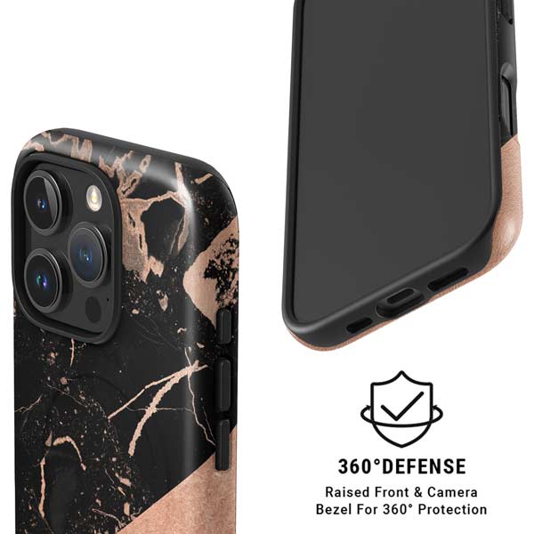 Black and Rose Gold Marble Split iPhone 16 Pro Max Magsafe Impact Case