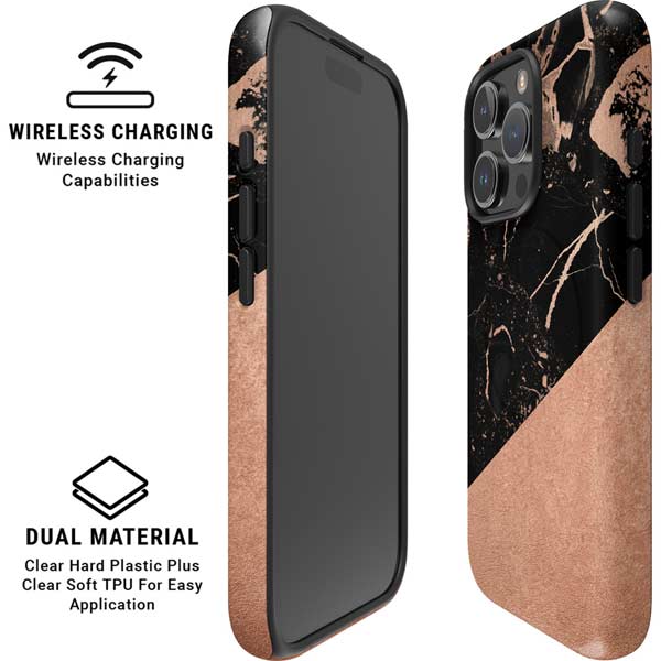 Black and Rose Gold Marble Split iPhone 16 Pro Max Magsafe Impact Case