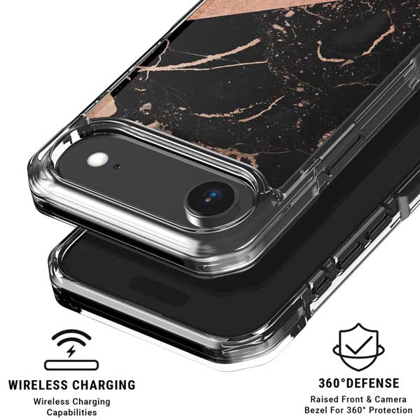 Black and Rose Gold Marble Split iPhone 17 Air Clear Case