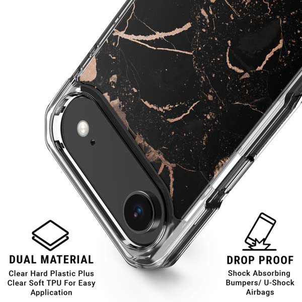 Black and Rose Gold Marble Split iPhone 17 Air Clear Case
