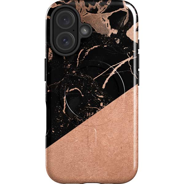 Black and Rose Gold Marble Split iPhone 17 Magsafe Impact Case