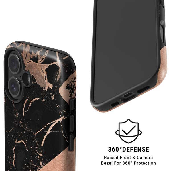 Black and Rose Gold Marble Split iPhone 17 Magsafe Impact Case