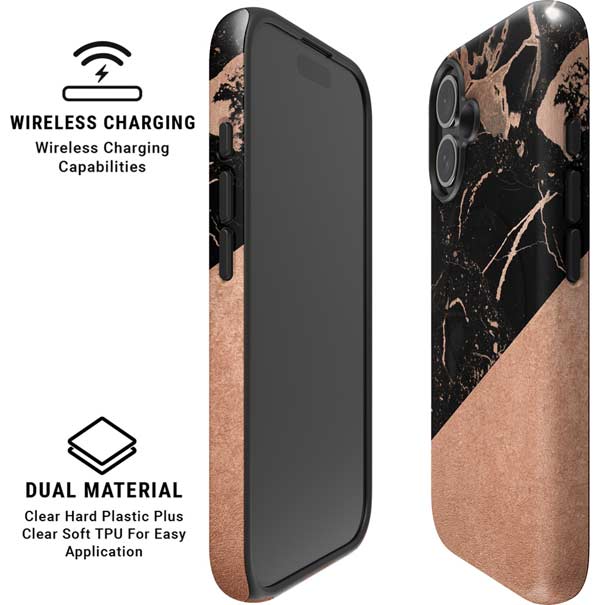 Black and Rose Gold Marble Split iPhone 17 Magsafe Impact Case