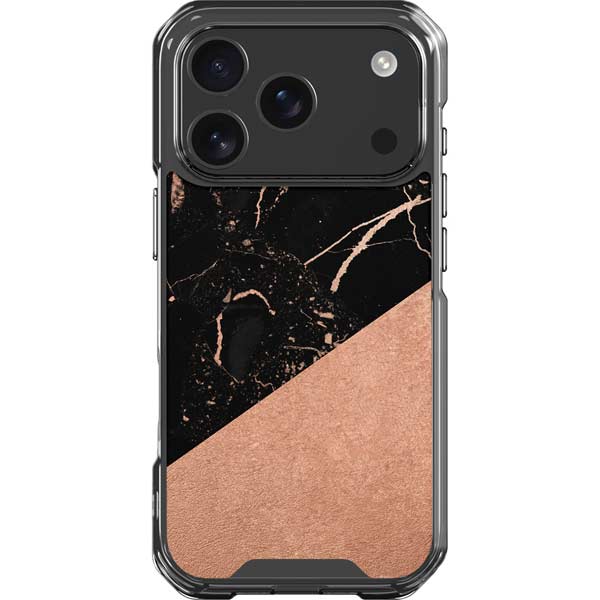 Black and Rose Gold Marble Split iPhone 17 Pro Clear Case