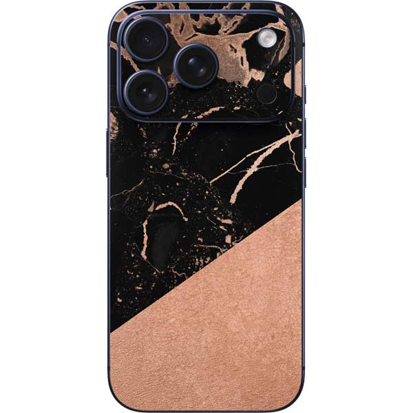 Black and Rose Gold Marble Split iPhone 17 Pro Max Skin