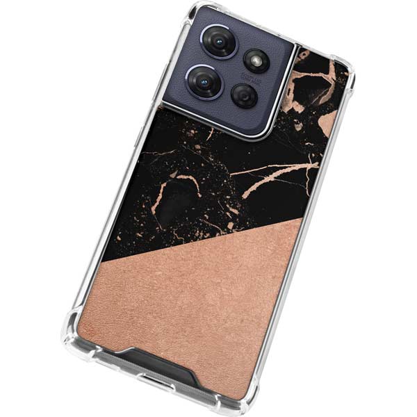 Black and Rose Gold Marble Split Moto G 5G (2025) Clear Case