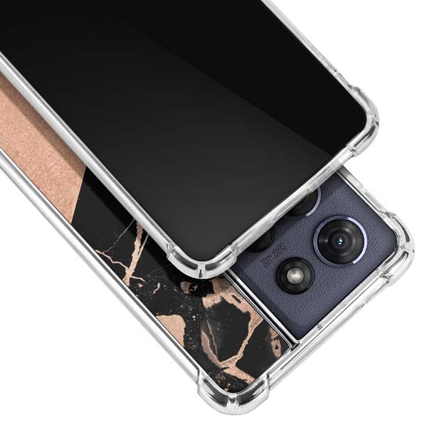 Black and Rose Gold Marble Split Moto G 5G (2025) Clear Case