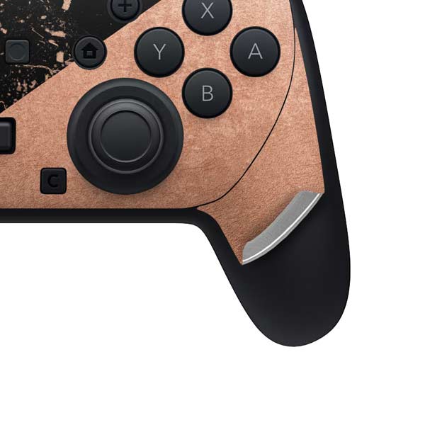 Black and Rose Gold Marble Split Nintendo Switch 2 (2025) Pro Controller Skin