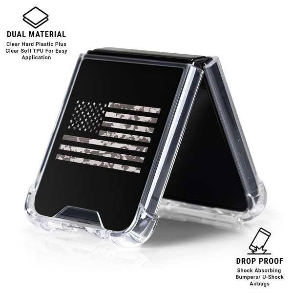 Black and White Camo American Flag Galaxy Z Flip7 Clear Case