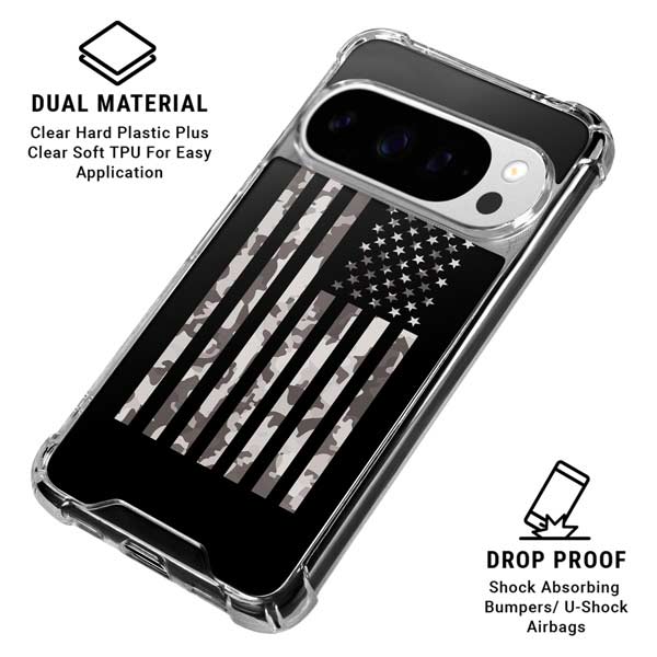 Black and White Camo American Flag Google Pixel 10 Pro XL Clear Case