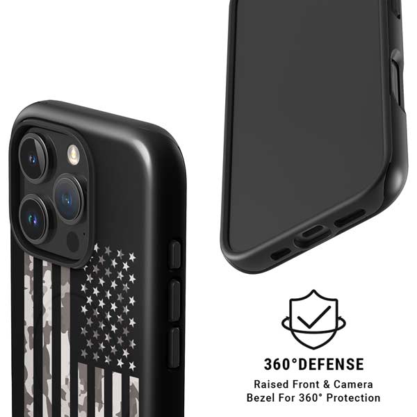 Black and White Camo American Flag iPhone 16 Pro Max Magsafe Impact Case