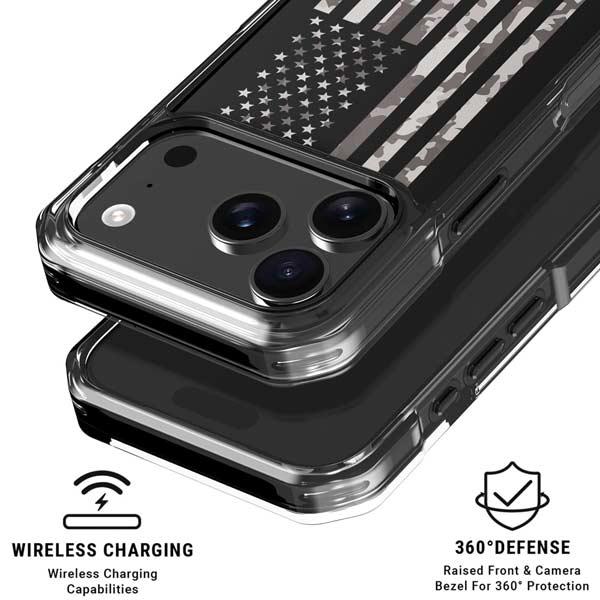 Black and White Camo American Flag iPhone 17 Pro MagSafe Case