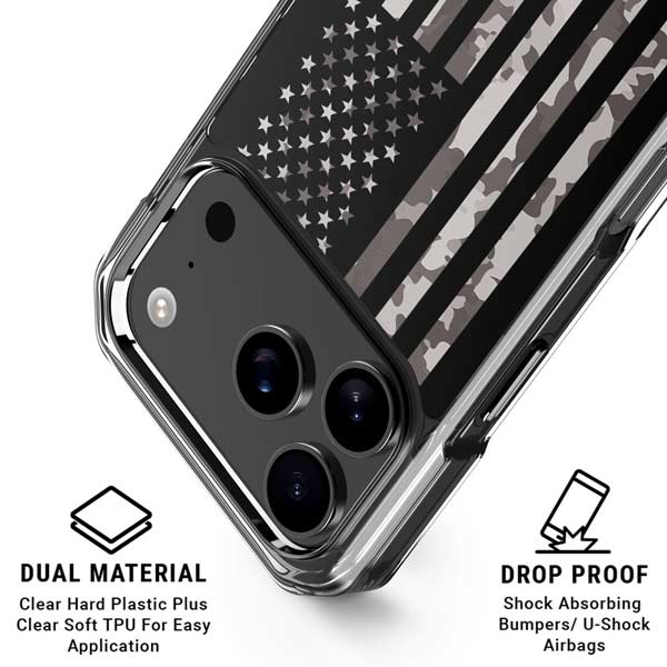 Black and White Camo American Flag iPhone 17 Pro MagSafe Case