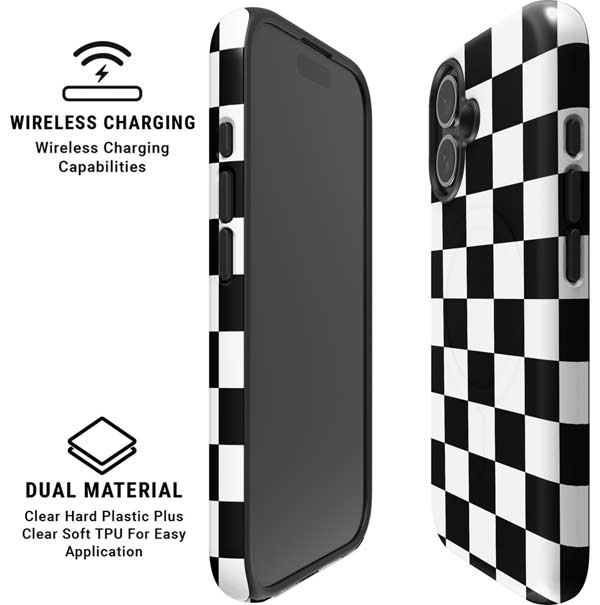 Black and White Checkered iPhone 16 Magsafe Impact Case