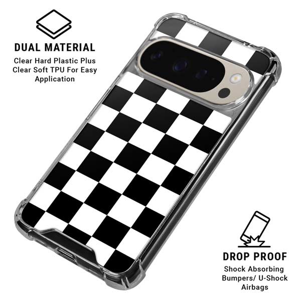 Black and White Checkered Pixel 9 Pro XL Clear Case