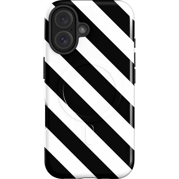 Black and White Geometric Stripes iPhone 16 Magsafe Impact Case