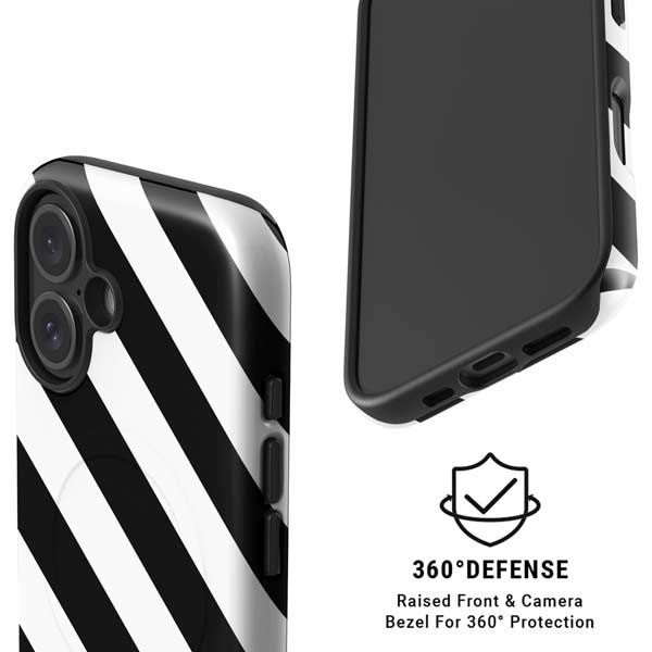 Black and White Geometric Stripes iPhone 16 Magsafe Impact Case
