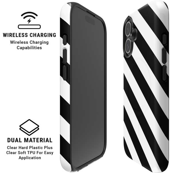 Black and White Geometric Stripes iPhone 16 Magsafe Impact Case