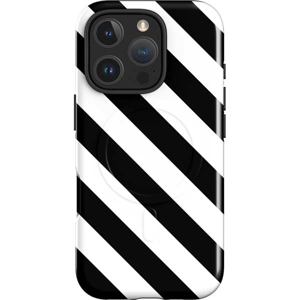 Black and White Geometric Stripes iPhone 16 Pro Magsafe Impact Case