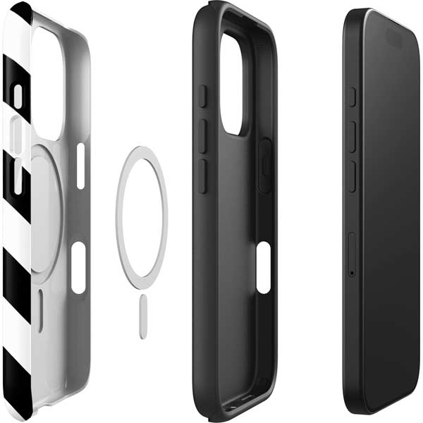 Black and White Geometric Stripes iPhone 16 Pro Magsafe Impact Case