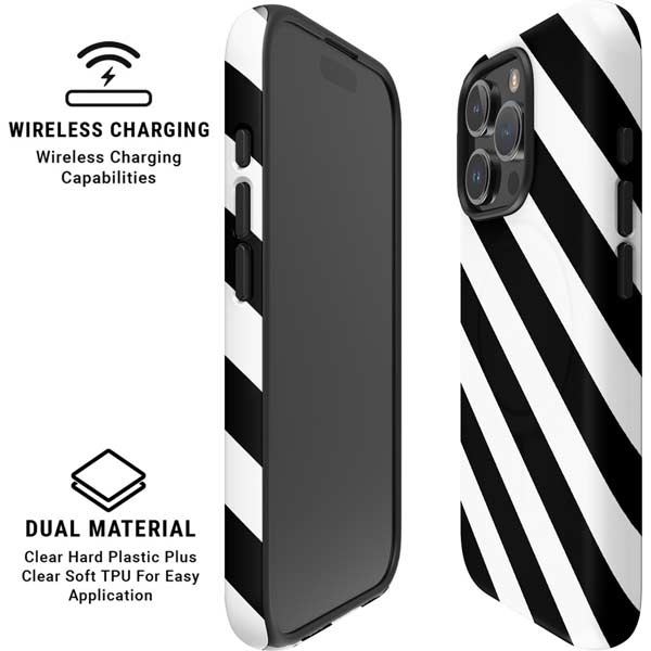 Black and White Geometric Stripes iPhone 16 Pro Magsafe Impact Case