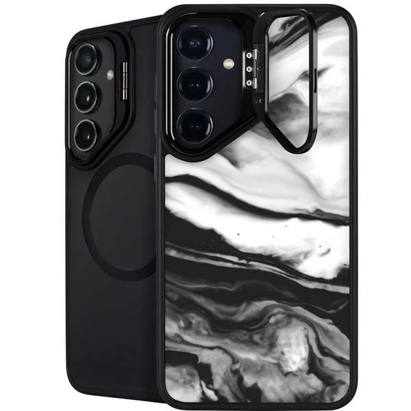 Black and White Marble Ink Galaxy S26 Kickstand Case