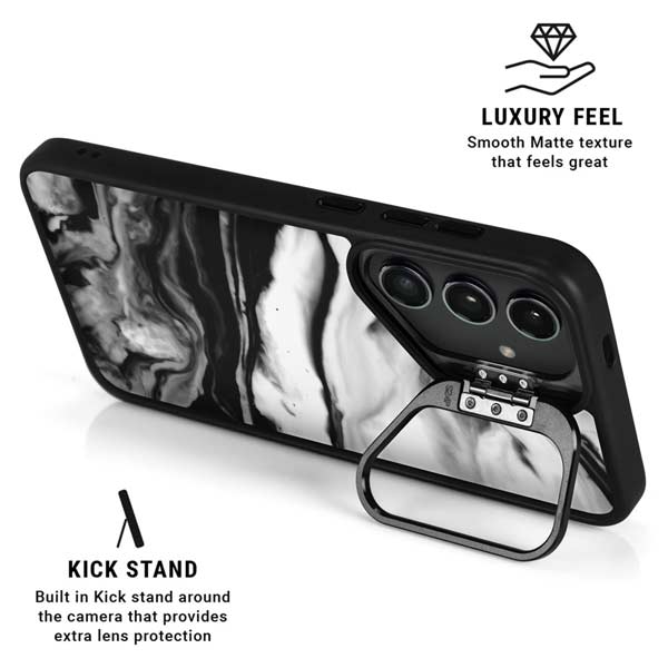 Black and White Marble Ink Galaxy S26 Kickstand Case