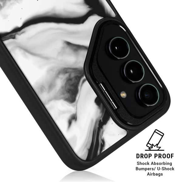 Black and White Marble Ink Galaxy S26 Kickstand Case