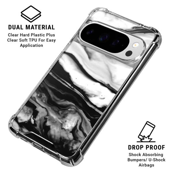 Black and White Marble Ink Google Pixel 10 Pro XL Clear Case