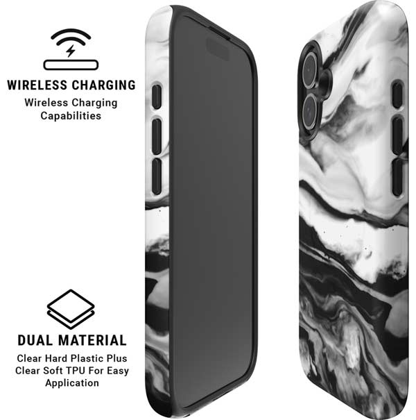 Black and White Marble Ink iPhone 16 Magsafe Impact Case