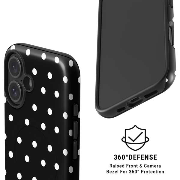 Black and White Polka Dots iPhone 16 Magsafe Impact Case