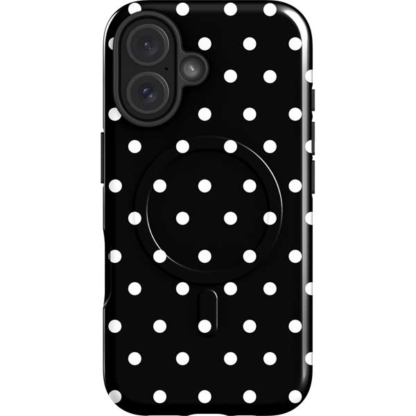 Black and White Polka Dots iPhone 16 Plus Magsafe Impact Case