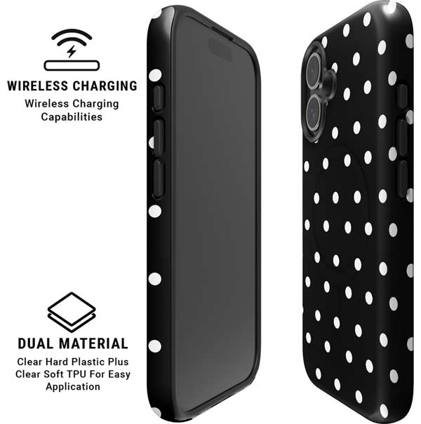 Black and White Polka Dots iPhone 16 Plus Magsafe Impact Case