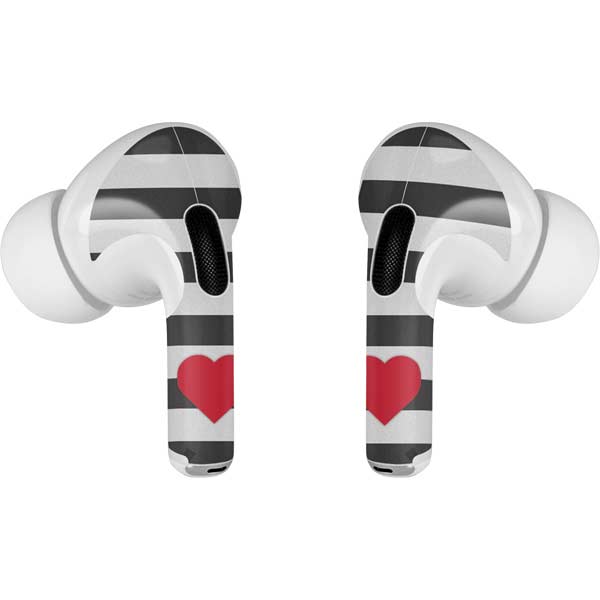 Black And White Striped Heart AirPods Skins