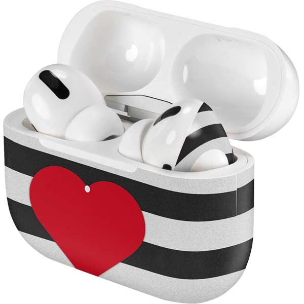 Black And White Striped Heart AirPods Skins