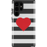 Black And White Striped Heart Galaxy Cases