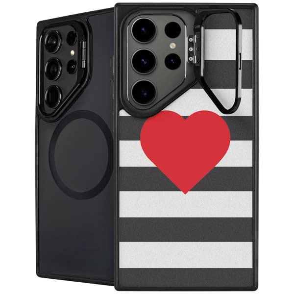 Black And White Striped Heart Galaxy Cases