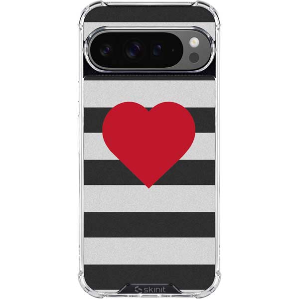 Black And White Striped Heart Google Pixel 10 Pro Clear Case