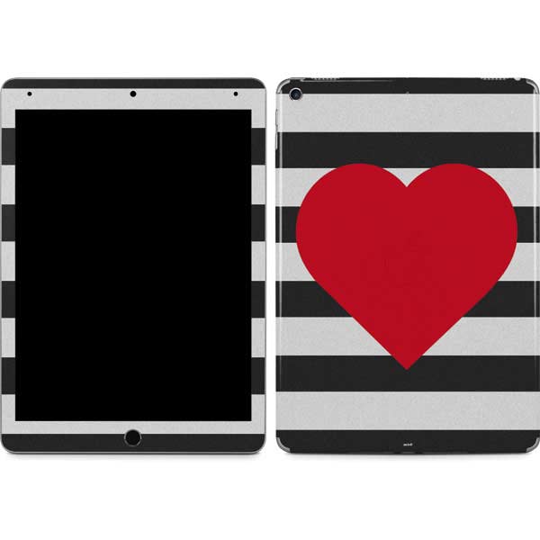 Black And White Striped Heart iPad Skins