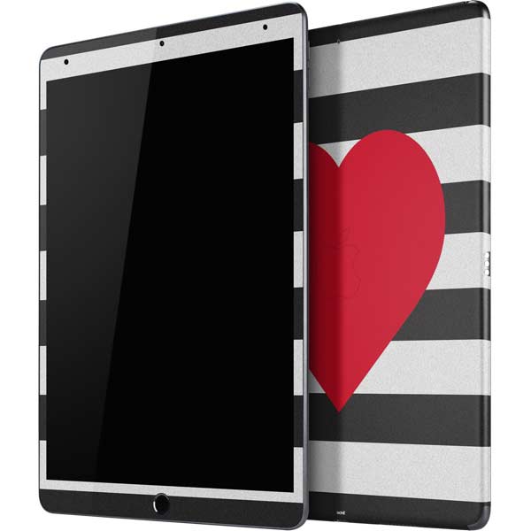 Black And White Striped Heart iPad Skins