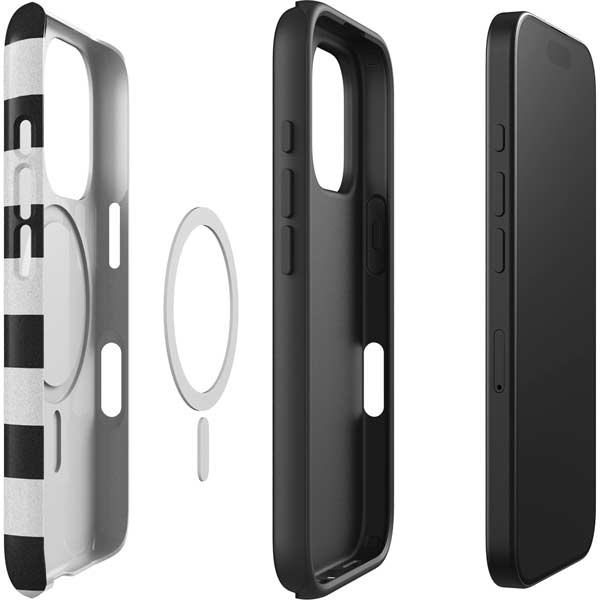 Black And White Striped Heart iPhone 16 Pro Magsafe Impact Case