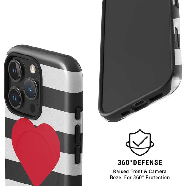 Black And White Striped Heart iPhone 16 Pro Magsafe Impact Case