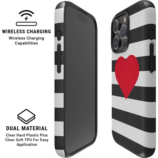 Black And White Striped Heart iPhone 16 Pro Magsafe Impact Case